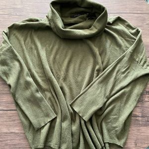 Olive green flowy funnel neck sweater.